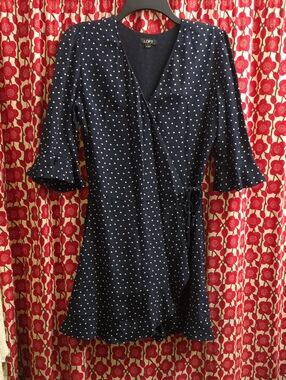 LOFT Navy and White Polka Dot Wrap Mini Dress